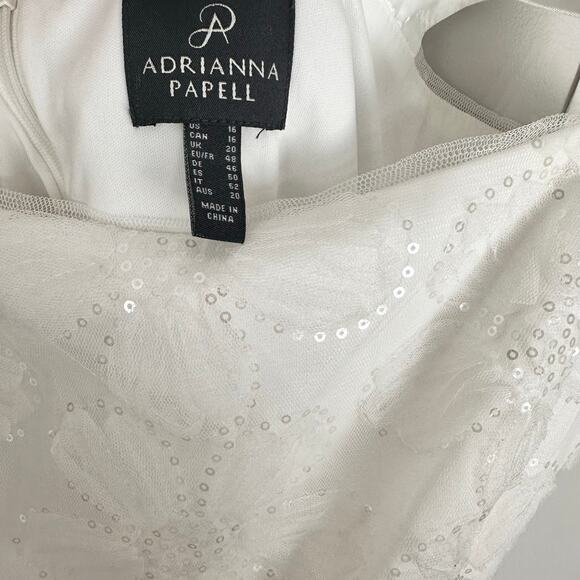 Adrianna Papell Tie Strap Lace Overlay Floral Midi Cocktail Dress White Size 16 - Picture 6 of 16